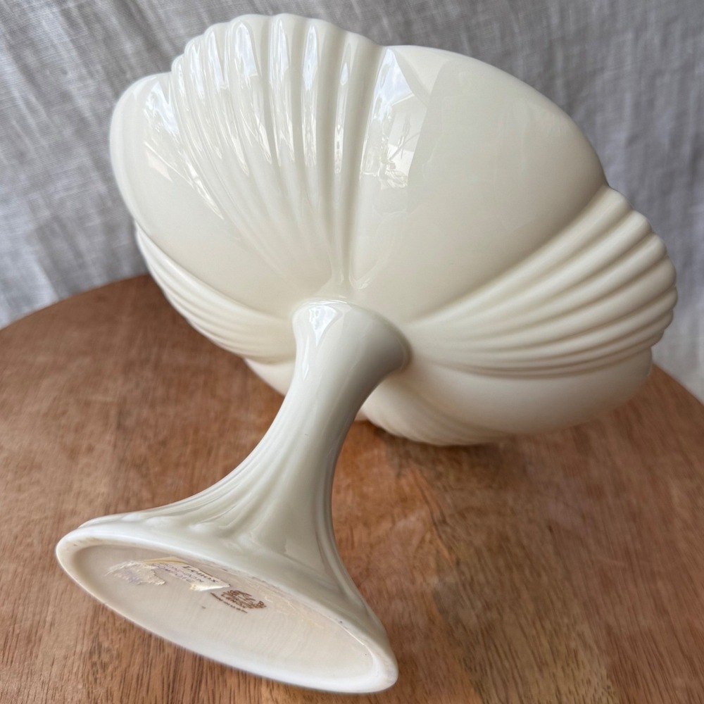 Vintage 80s Lenox Ivory Gold Trim Bon-Bon Compote Pedestal Candy Dish Scalloped - Picture 4 of 8